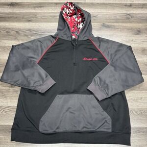 Snap-on 1/4 Zip Pullover Hoodie Black Gray Red Fleece Lined Embroidered Mens XL